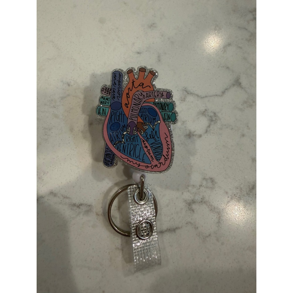 Anatomical Heart Retractable Badge Reel Alligator Clip Glitter Medical Student